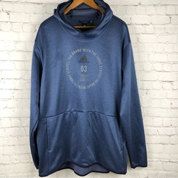 Adidas Blue Graphic Long Sleeve Pullover Hoodie Men's Sz XXL - Picture 2 of 9